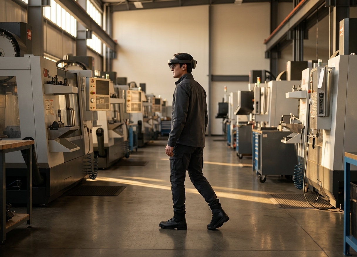 Operators and technicians using mixed reality on an industrial production line