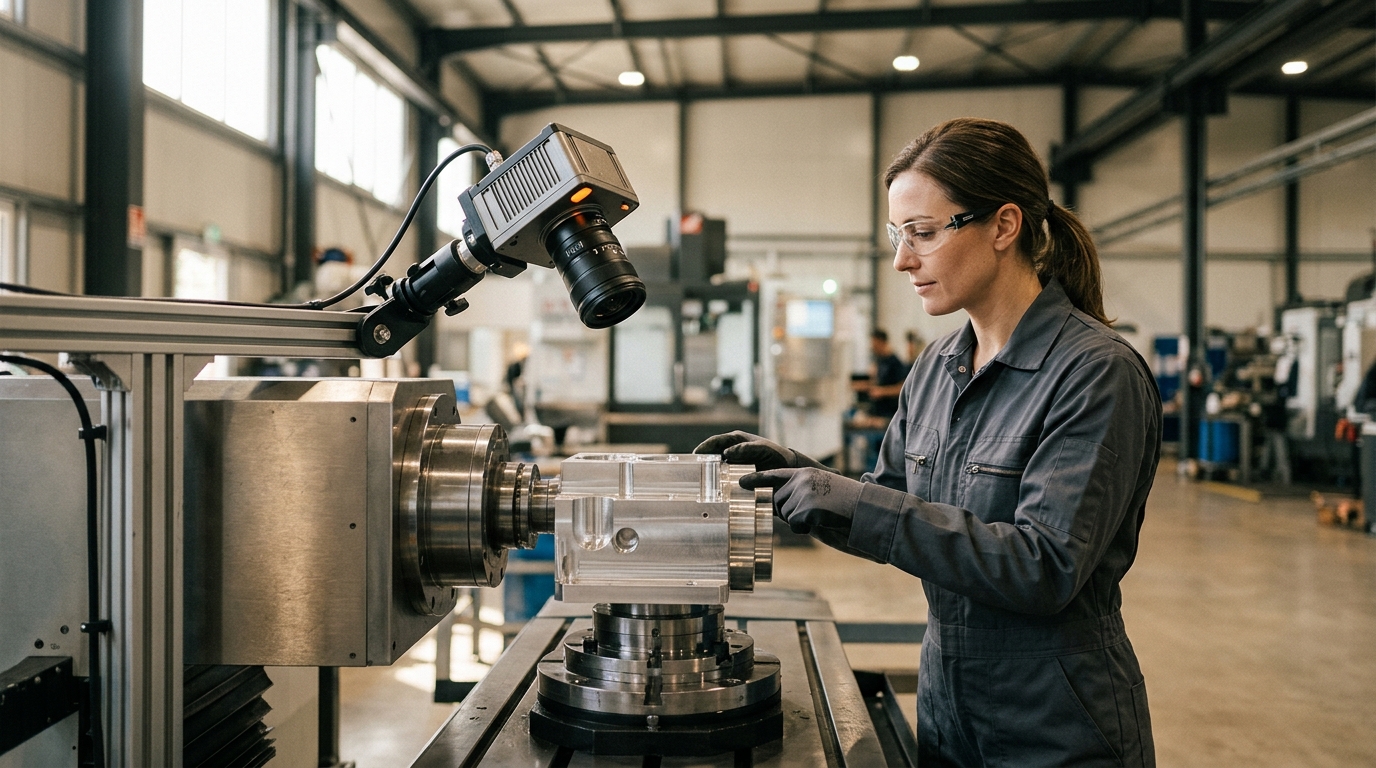 Inspection industrielle terrain sans casque : caméra fixe sur ligne de production avec analyse de vision IA en temps réel