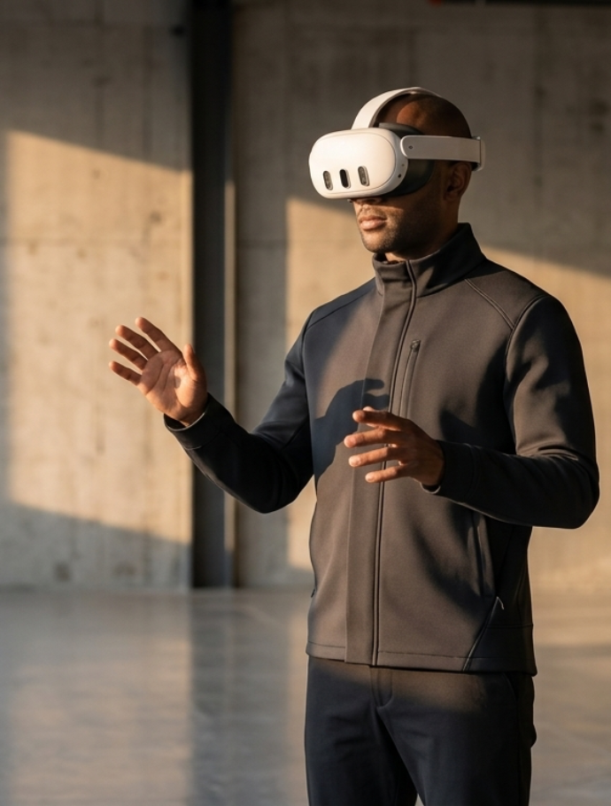 Une personne utilisant le casque de réalité mixte Meta Quest 3
